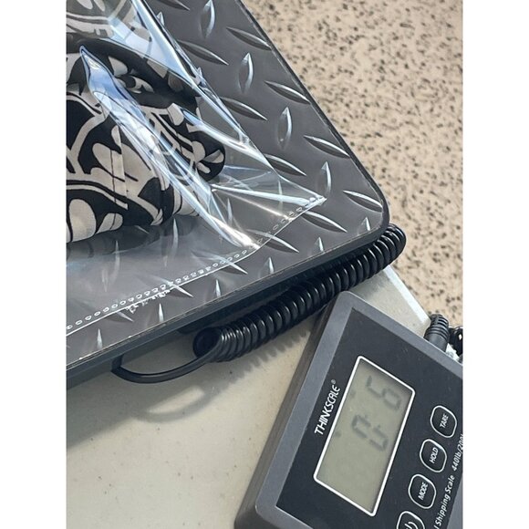 DR2 Blouse Size Large Short Sleeve Tunic Top Floral Scallop White Black Bohemian - Picture 7 of 7